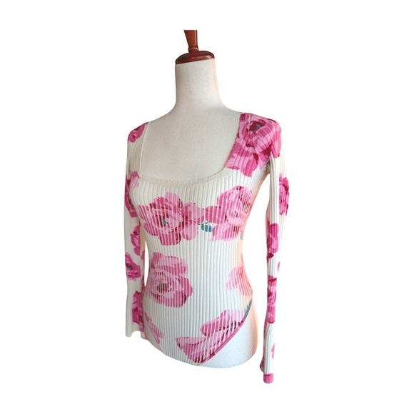 Free People Lover to Lover Ribbed Floral Print Square Neck Long Sleeve Bodysuit - Picture 3 of 10